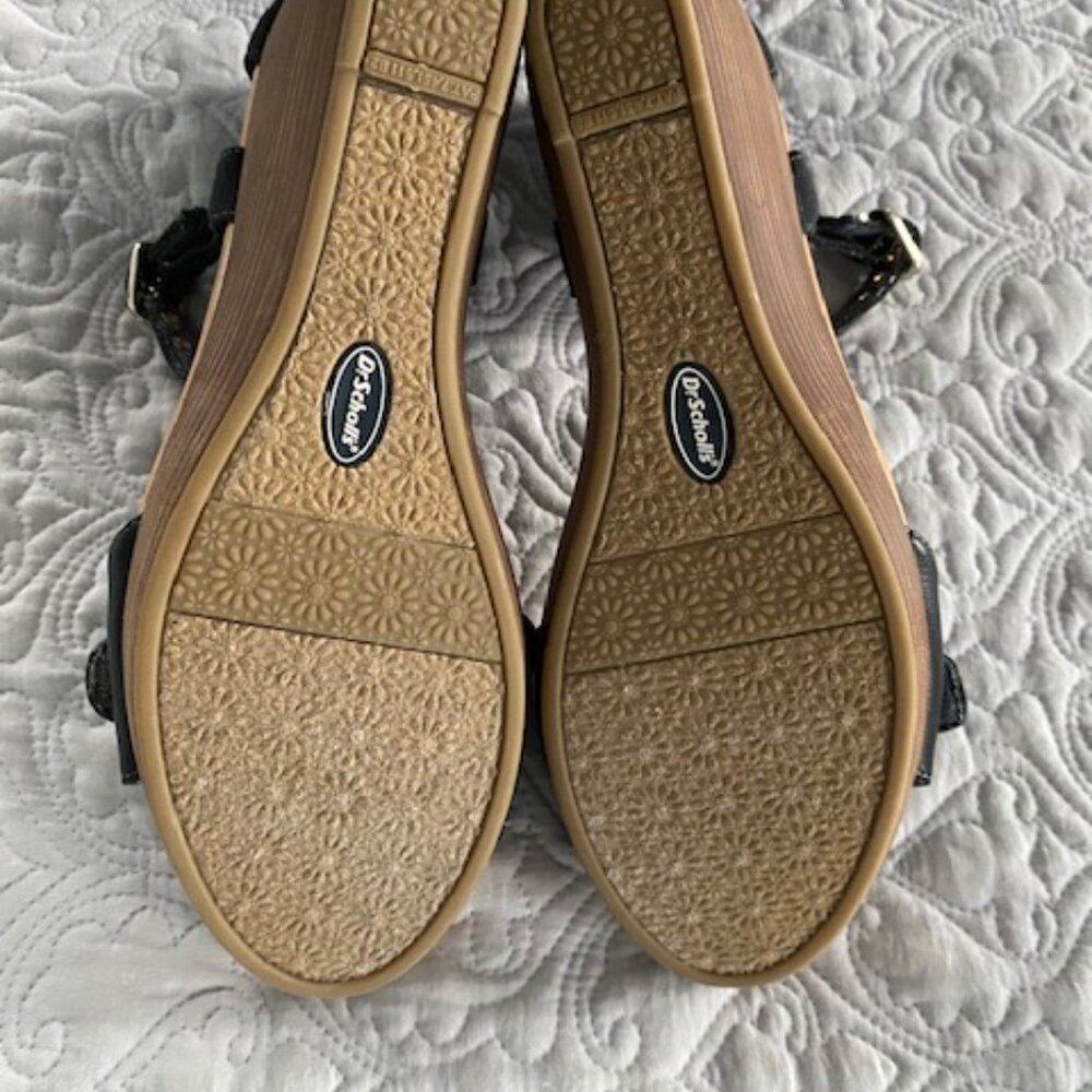 Dr. Scholl's Black & Tan Wood-Look Wedge Sandals - Picture 6 of 6
